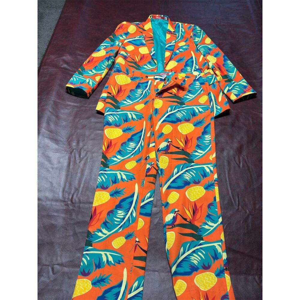 Shinesty Men's Tropical Hawaiian Suit 2 Piece Orange Size 44 Casual